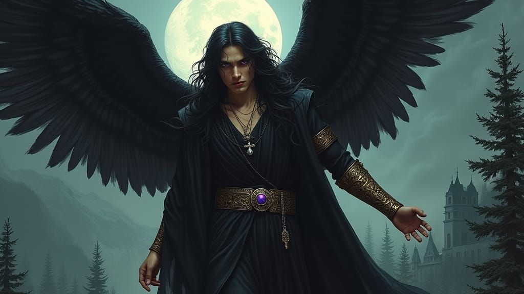 Dark Angel Descends from Tower in Hungarian Castle