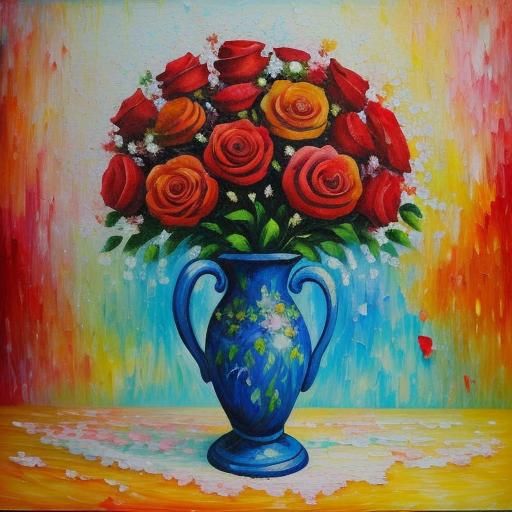Romantic Wedding Roses in Expressionist Impasto Style