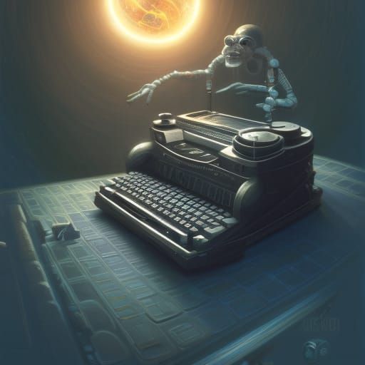Aetherpunk Monkey on Galactic Typewriter