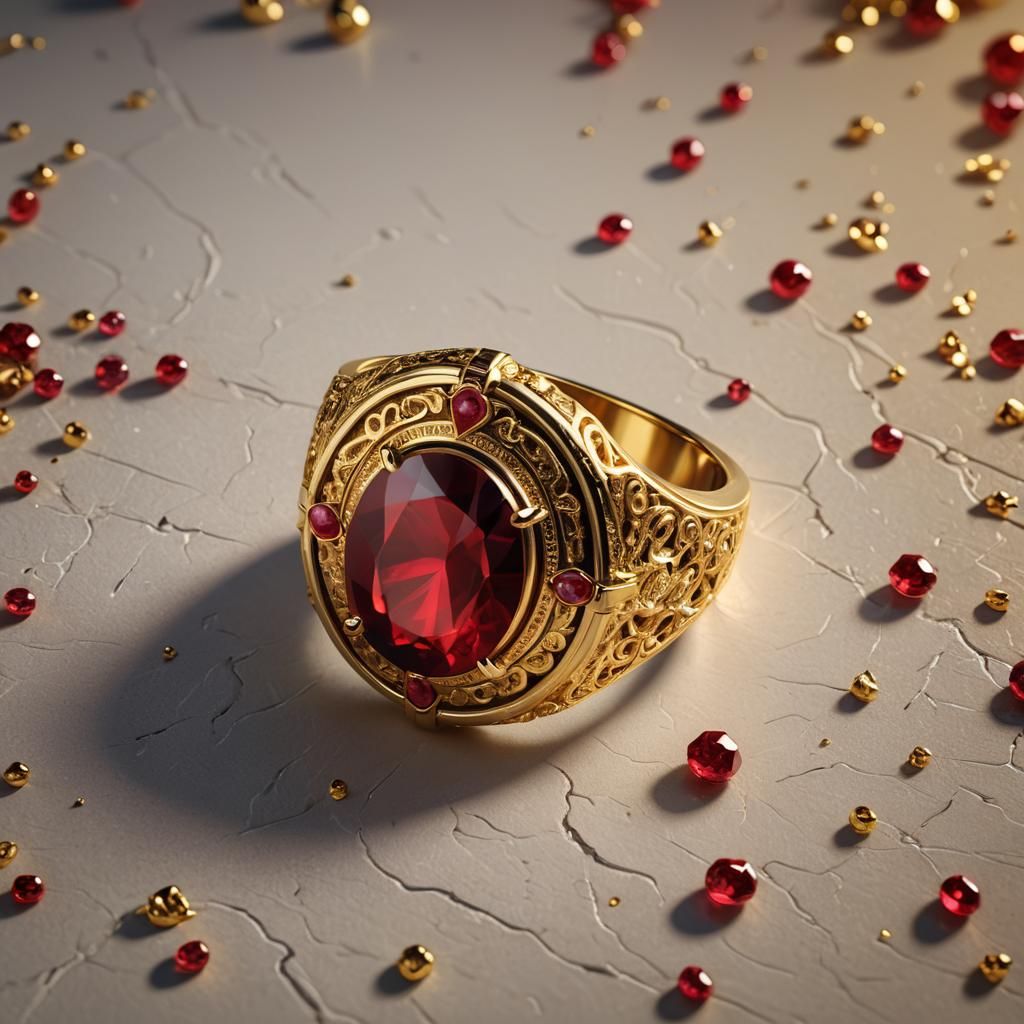 King Solomon's Ruby Ring: Hyperrealistic Splash Art