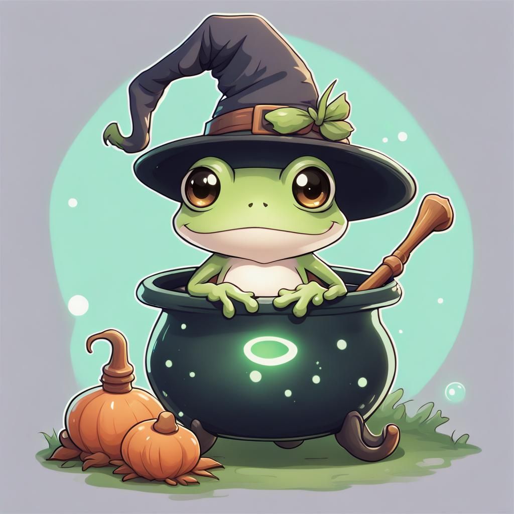 Cute Cartoon Witch Frog in Anime Style
