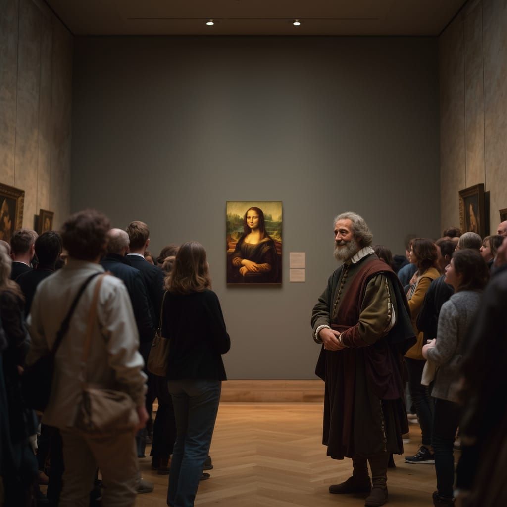 Leonardo da Vinci Visits Mona Lisa at the Louvre