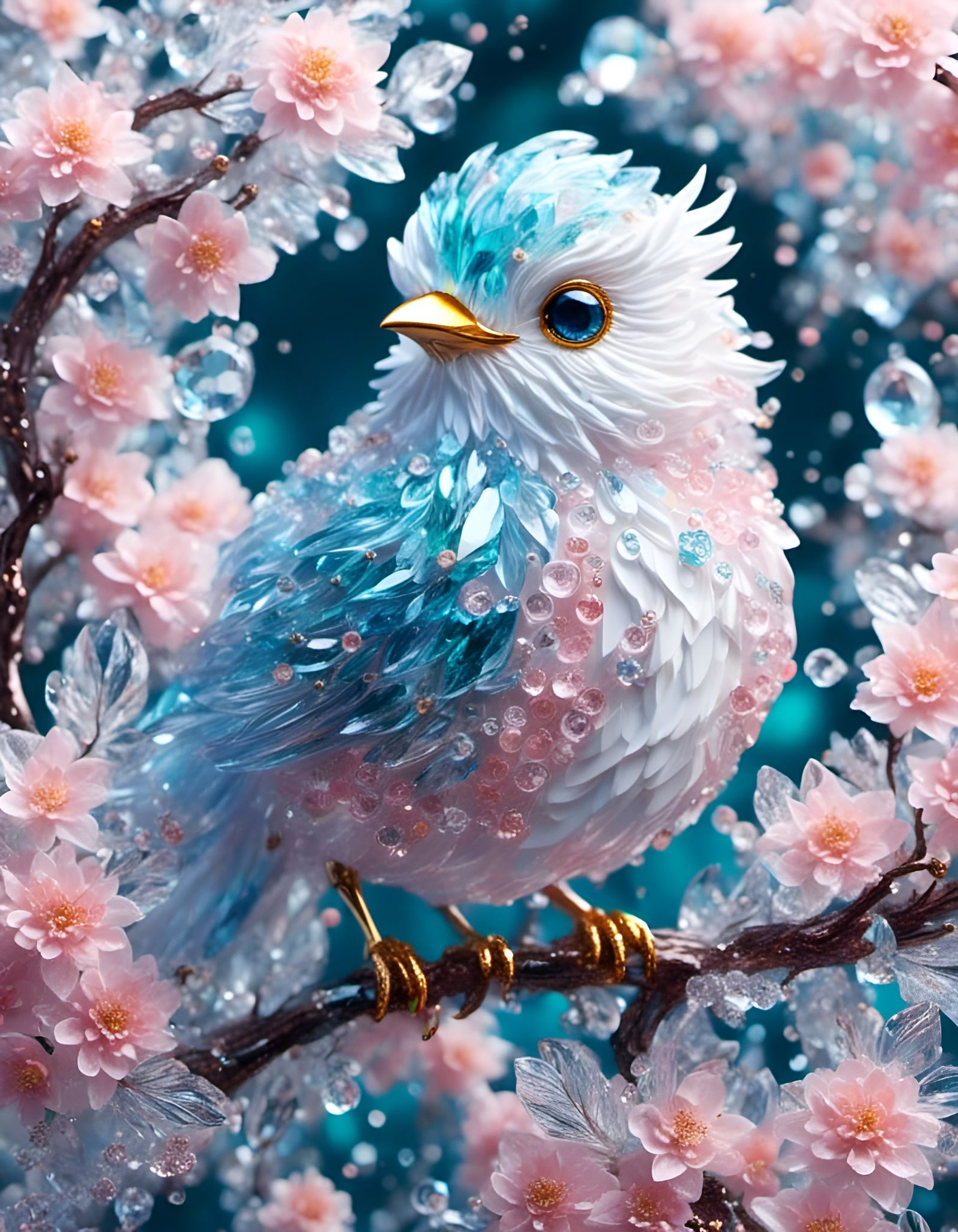 Pastel Crystal Bird in Cherry Tree