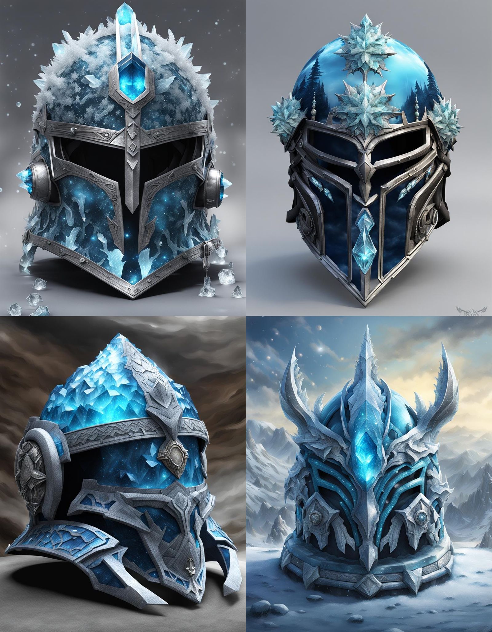 Crystalline Helmet Reflected in Water: Fantasy Scene