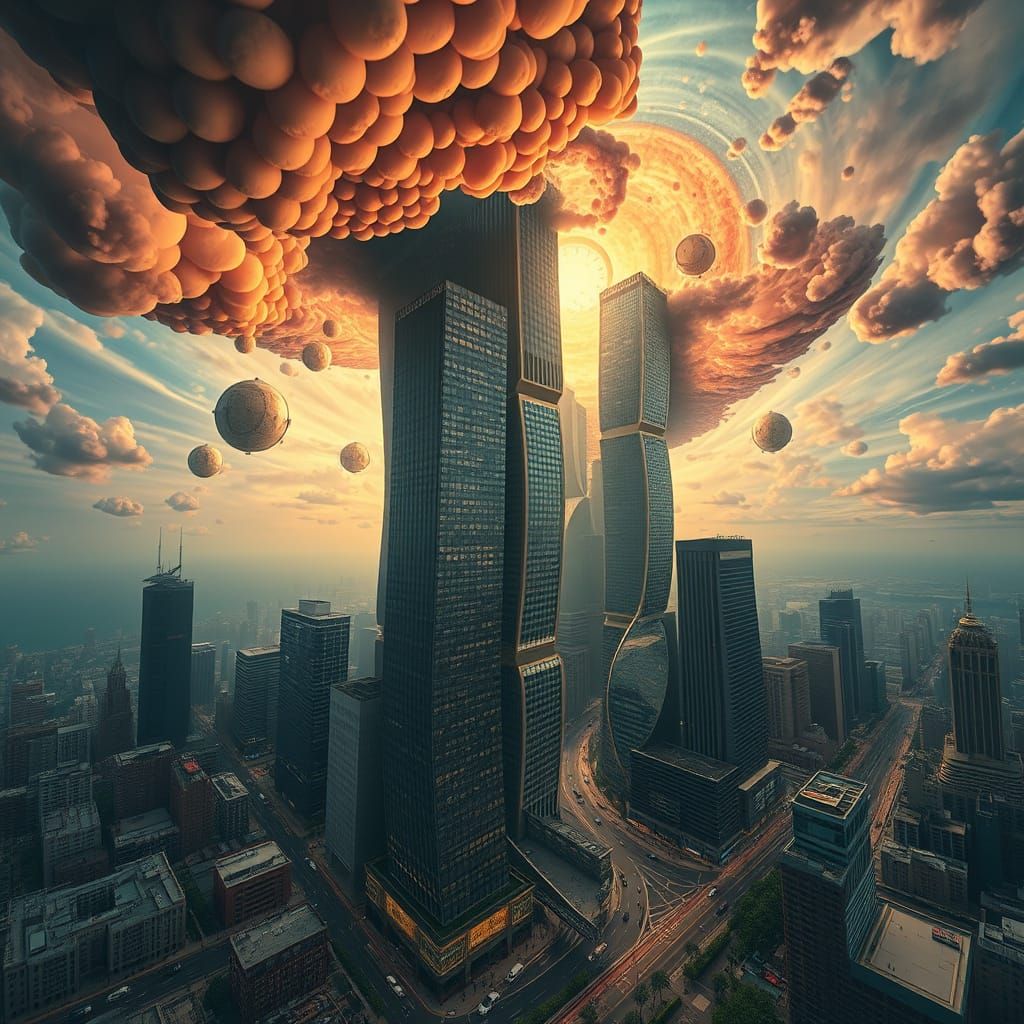 Upside Down Metropolis Defying Gravity in Surreal Colors