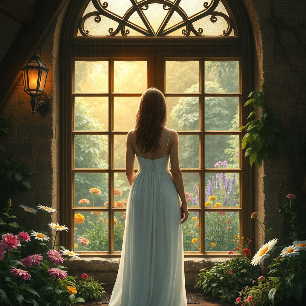 Rain-Soaked Garden View: Dreamy Digital Painting