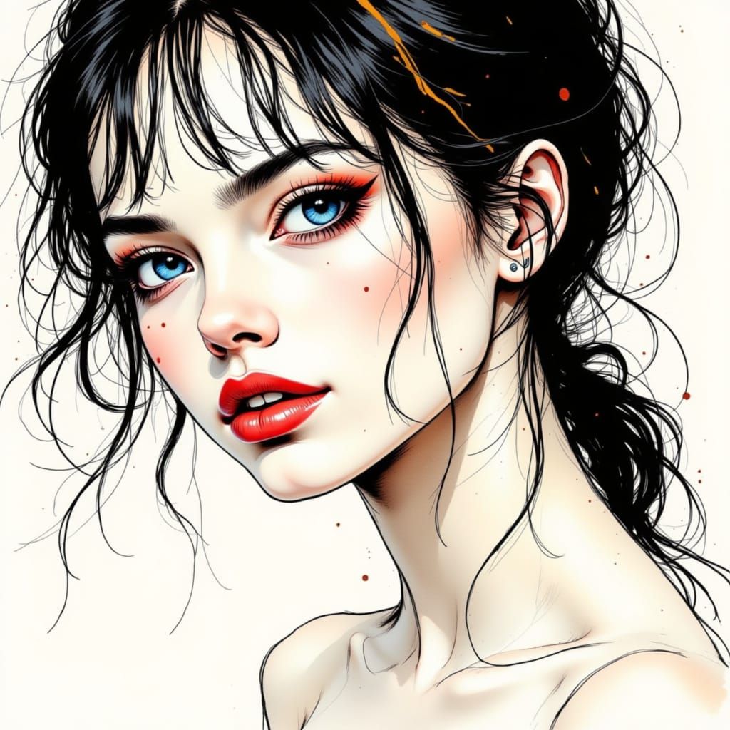 Manga-Inspired Portrait with Bold Ink Linework