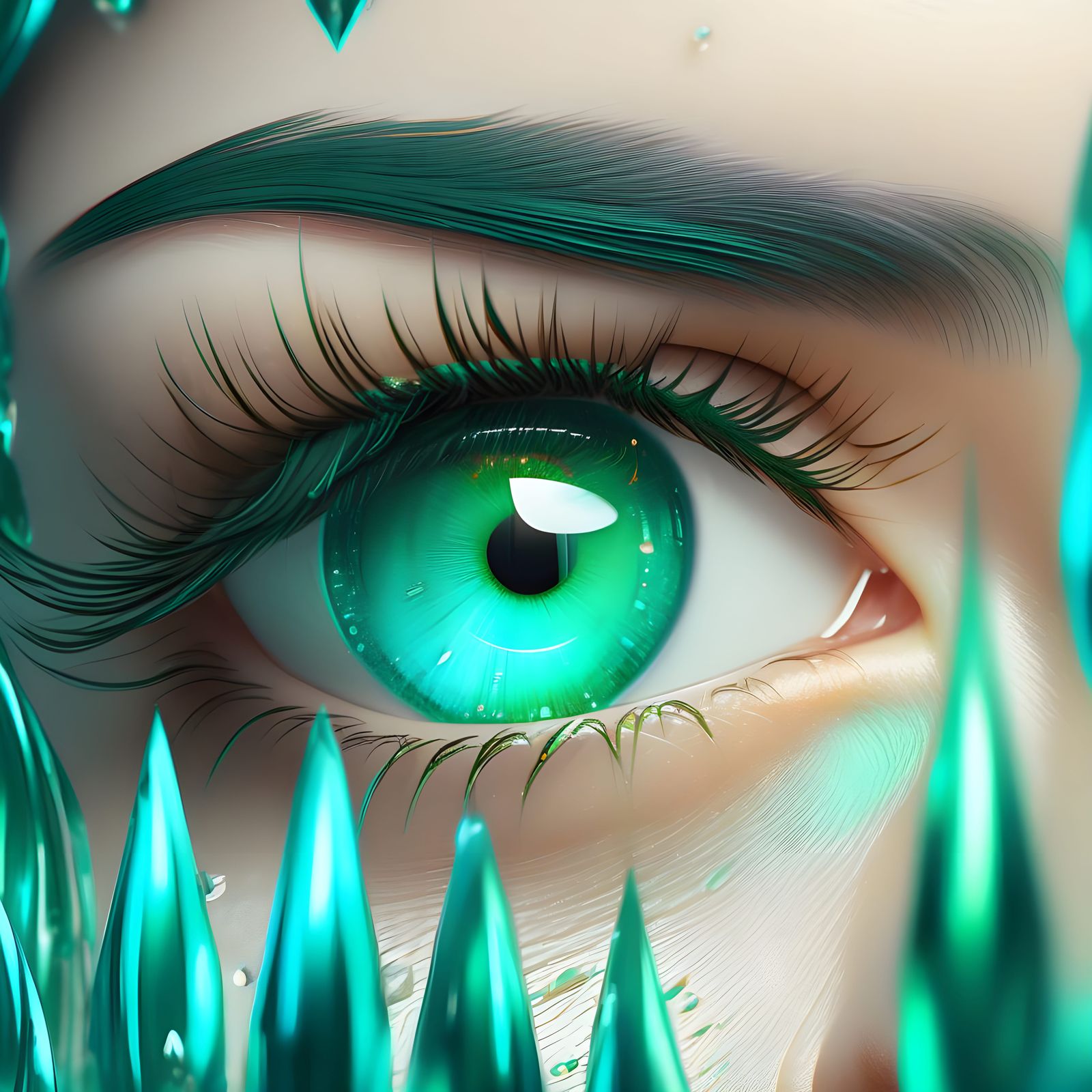 Mesmerizing Bluish-Green Eyes in Macro Photography