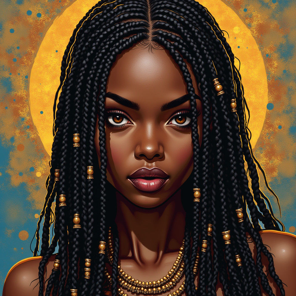 Beautiful African Woman with Braids: Hyperrealistic Portrait