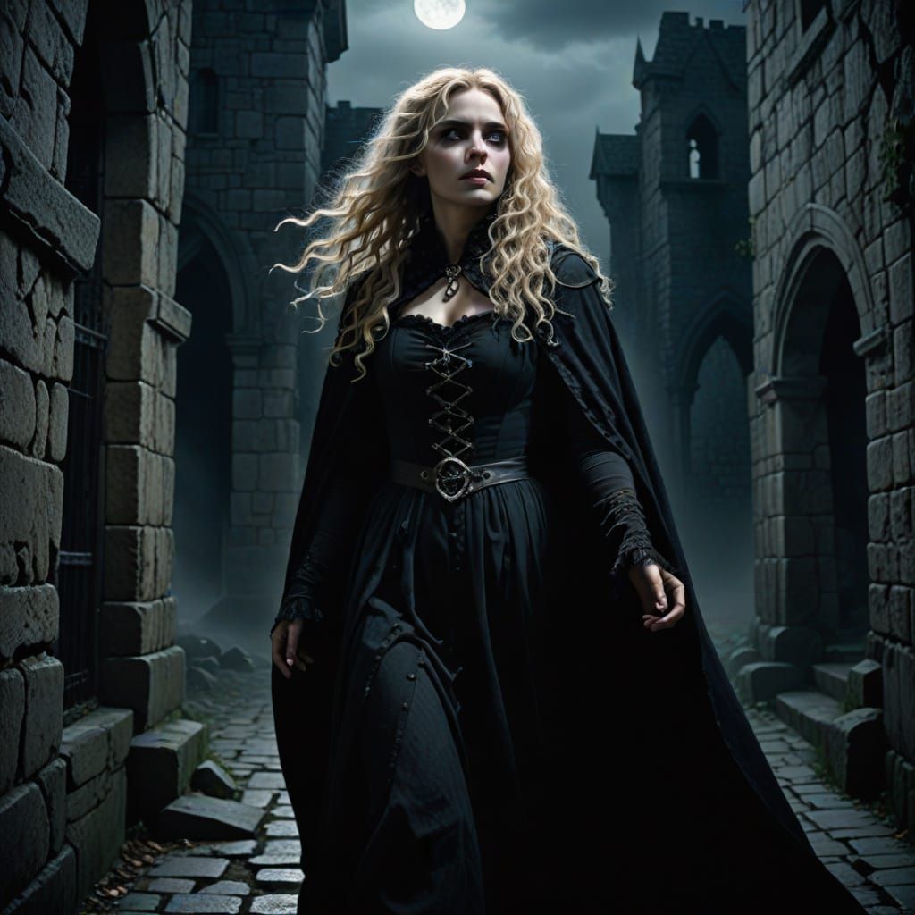 Gothic Dark Sorcerer with Pale Woman: Fantasy Art