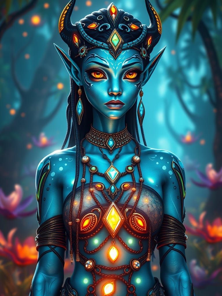 Bioluminescent Navi Woman in Pandora Forest