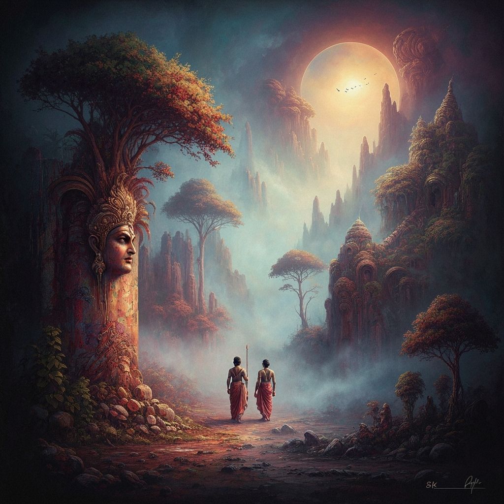 Mahabharata Scene Matte Painting in Surrealist Style