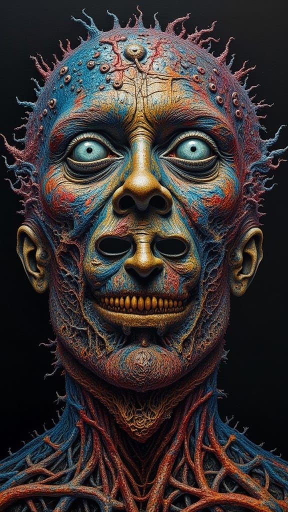 Fractal Faced Man in Glitch Art Dreamscape