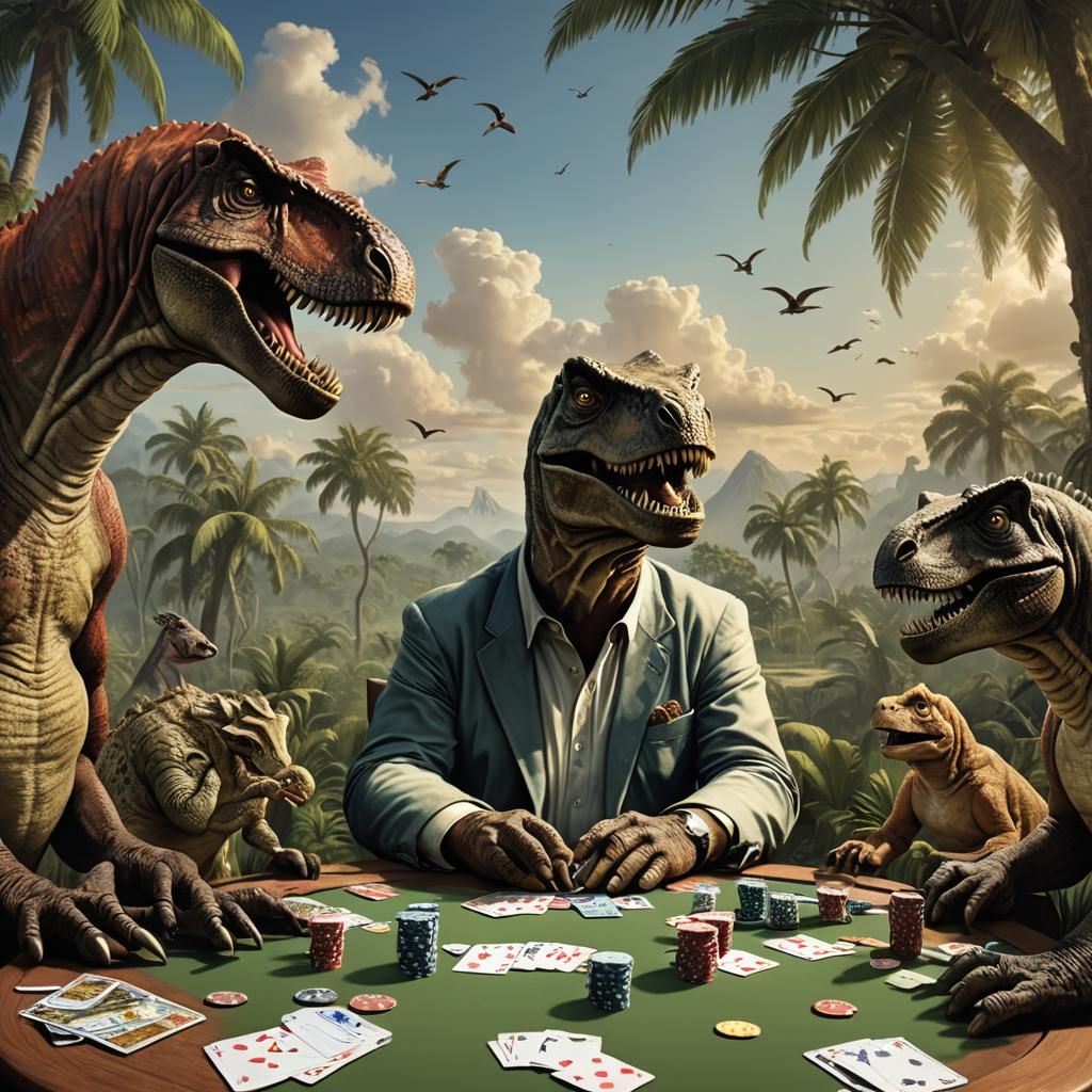 Bored Tyrannosaurus and Rodent Poker Game