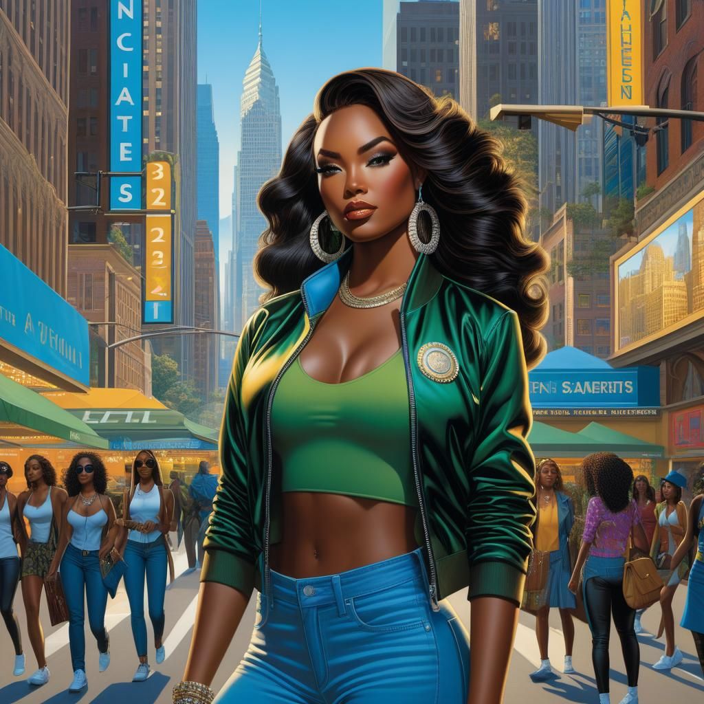 a highly detailed illustration of a beautiful young women in...