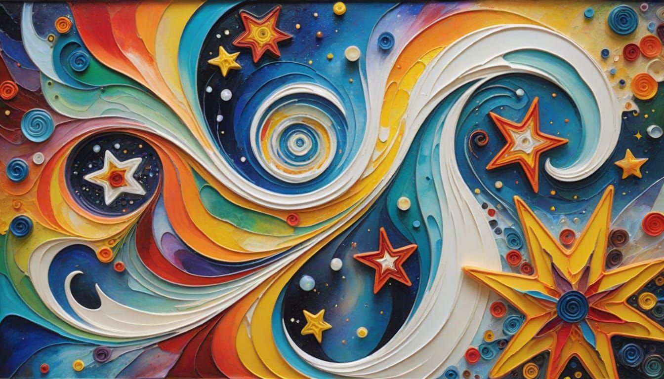 Surreal Cosmic Dance in Impasto Stained Glass