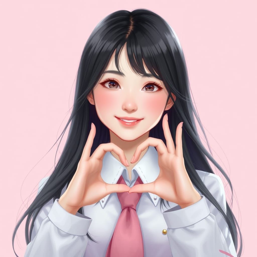 Smiling Asian Woman in School Uniform: Fantasy Art