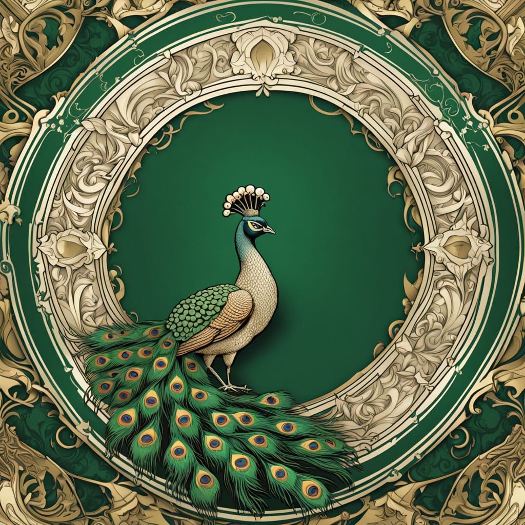 Art Nouveau Peacock Amidst Financial Vortex