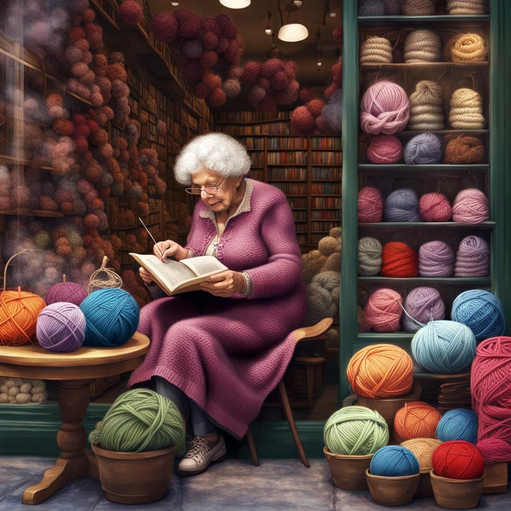 Giant Grandmother Knits Yarn Bookstore: Detailed Matte Paint...