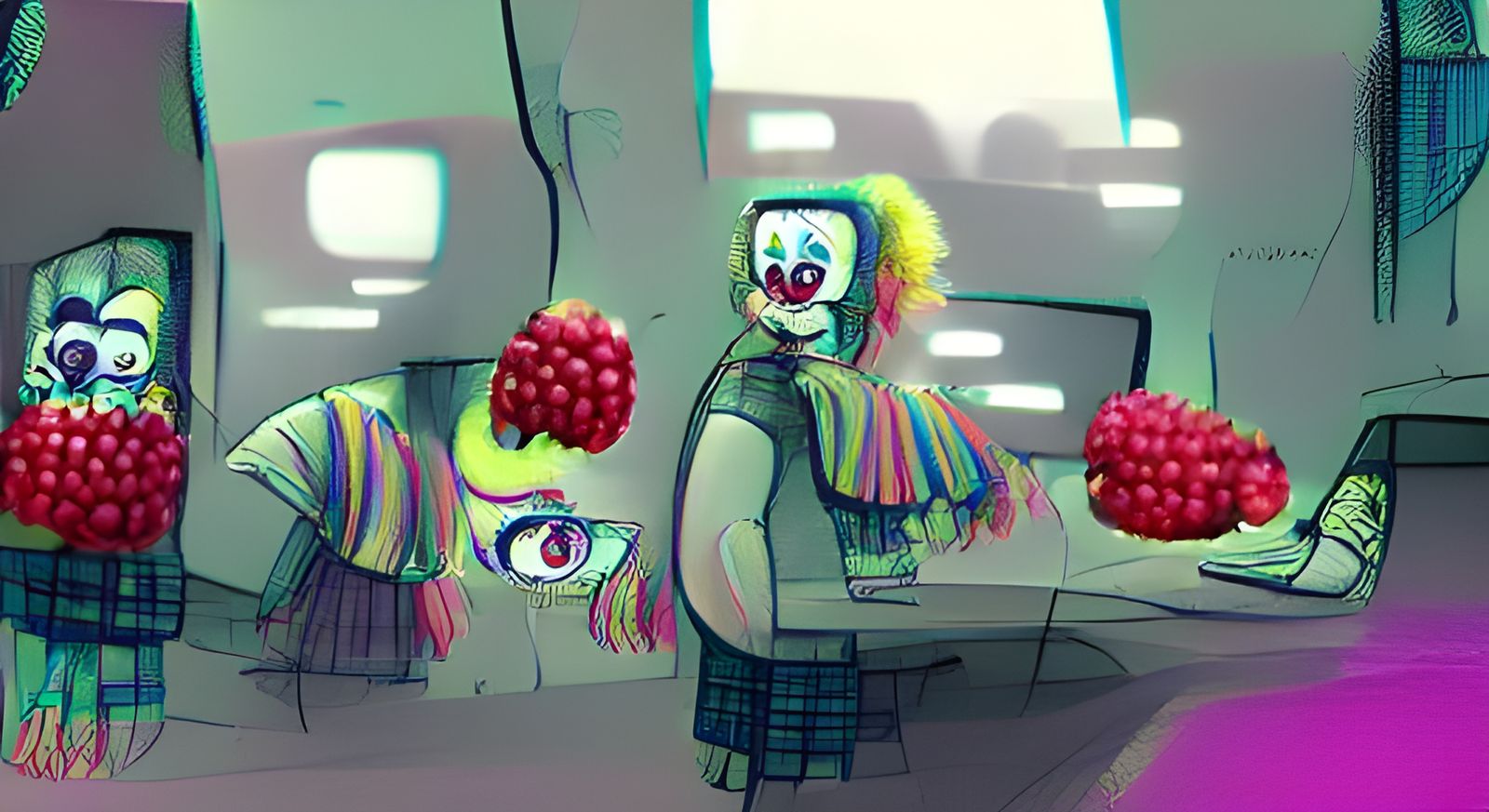 Surreal Raspberry Nightmare with Nervous Clown