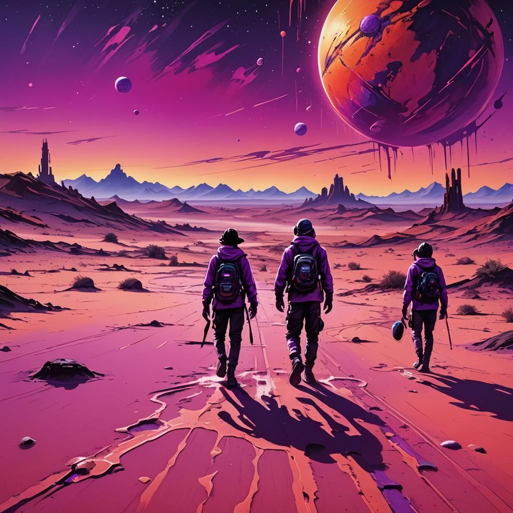 Neon Graffiti Art on Alien Planet Horizon