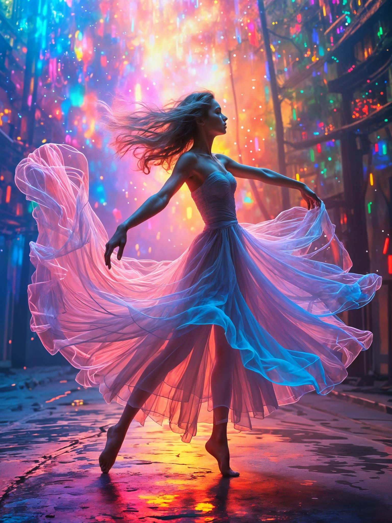 Ethereal Dancer in Iridescent Light