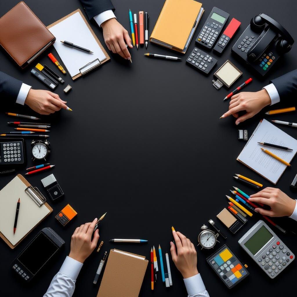 Detailed Knolling Image of Office Objects