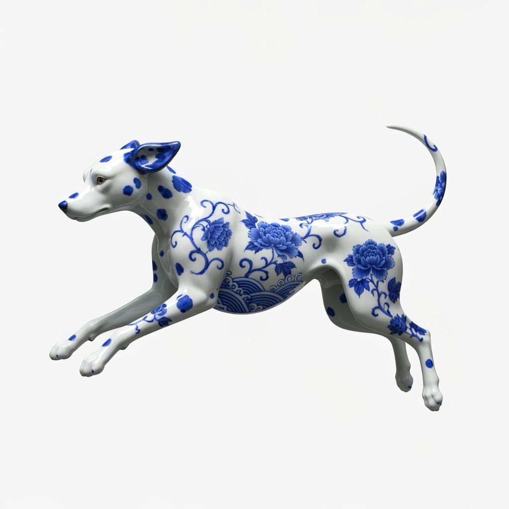 Dynamic Porcelain Dalmatian Sculpture in Mid-Leap
