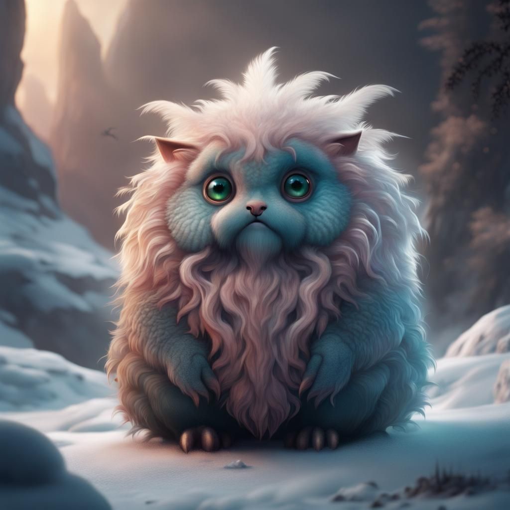 Cute Fluffy Fantasy Creature in Digital Painting