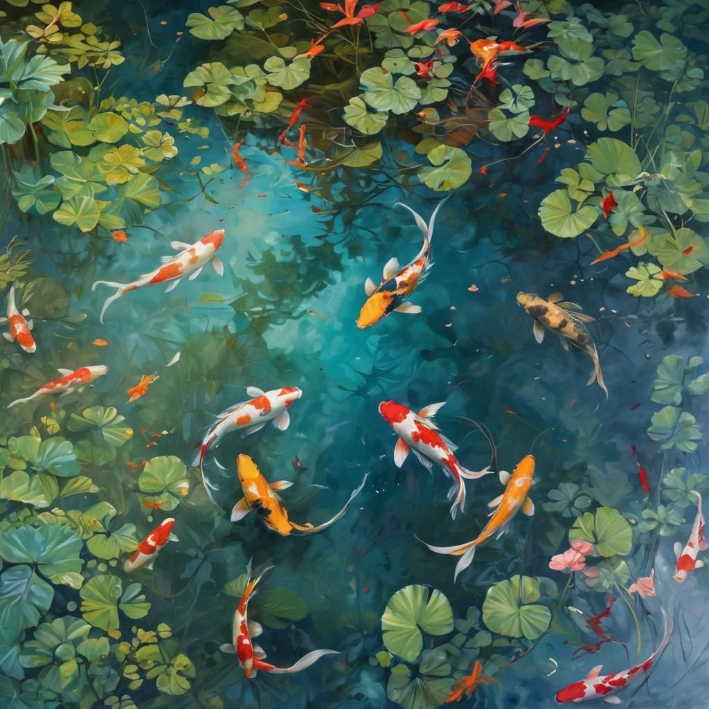 Koi Pond Painting with Triadic Colors