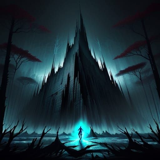 Surreal Figure Emerges in Digitally Corrupted Landscape with...