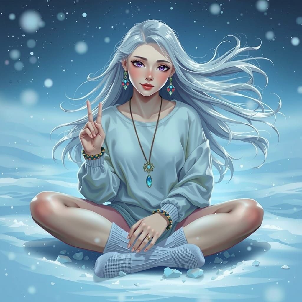 Elegant Winter Goddess with Violet Eyes