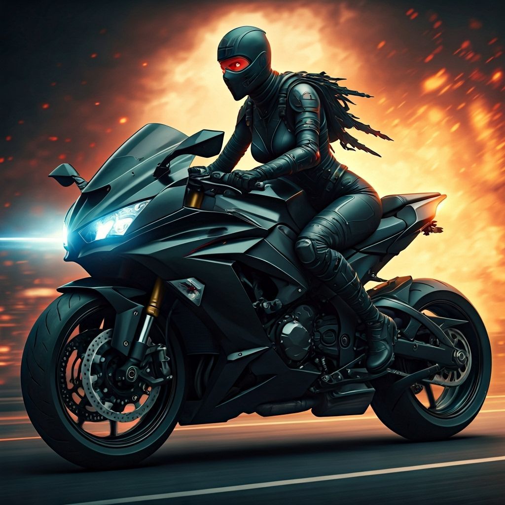 Female Assassin Rides Ninja Bike Through Armory in Matrix Un...