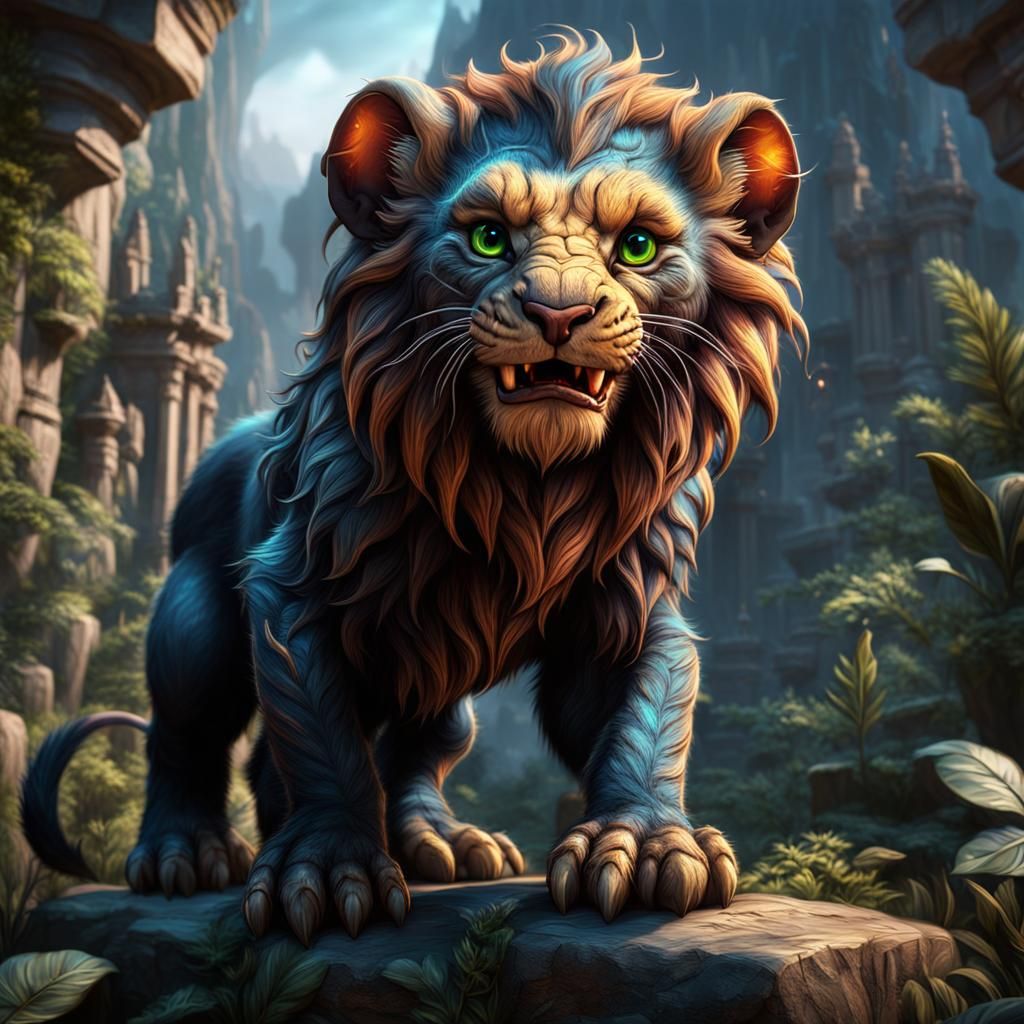 Cute Manticore Cub in Detailed Matte Painting