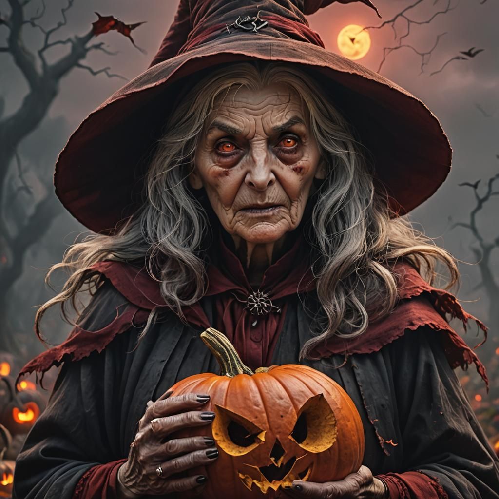 Eerie Dark Fantasy Portrait of an Elderly Witch