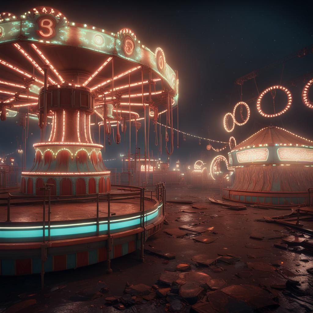 Creepy Abandoned Funfair with Dynamic Lighting