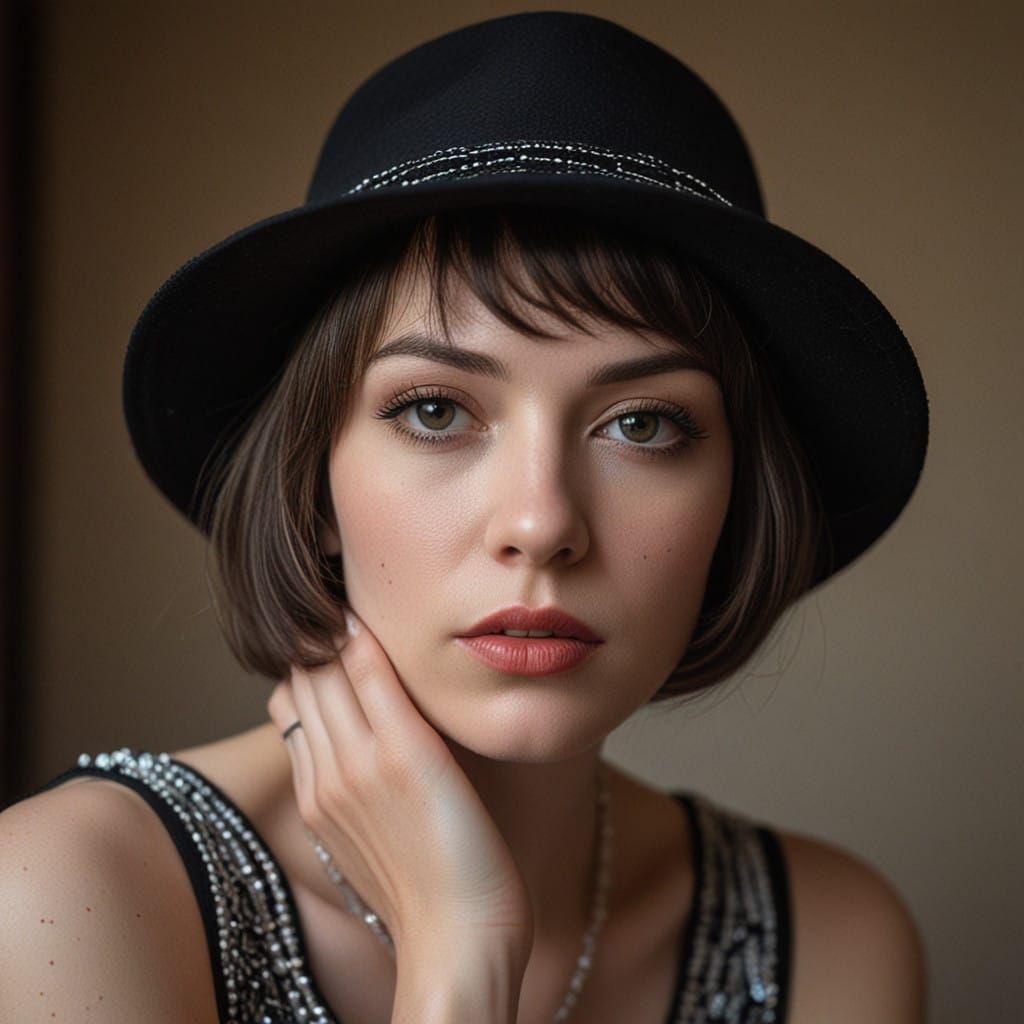 Vintage Flapper Girl in Moody Black and White