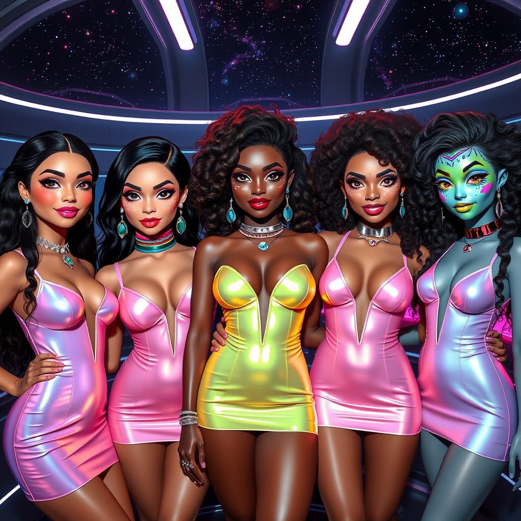 Adorable Friends in Futuristic Space Bar