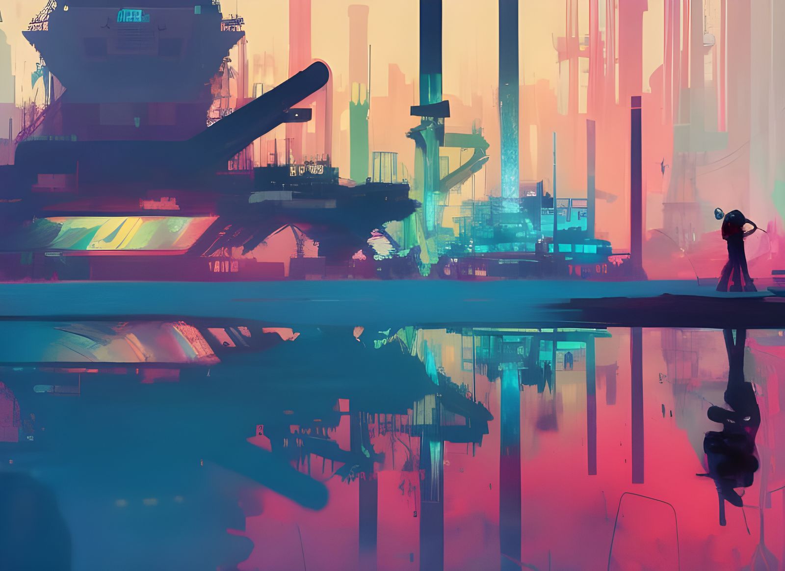 Atompunk Cityscape in Triadic Colors