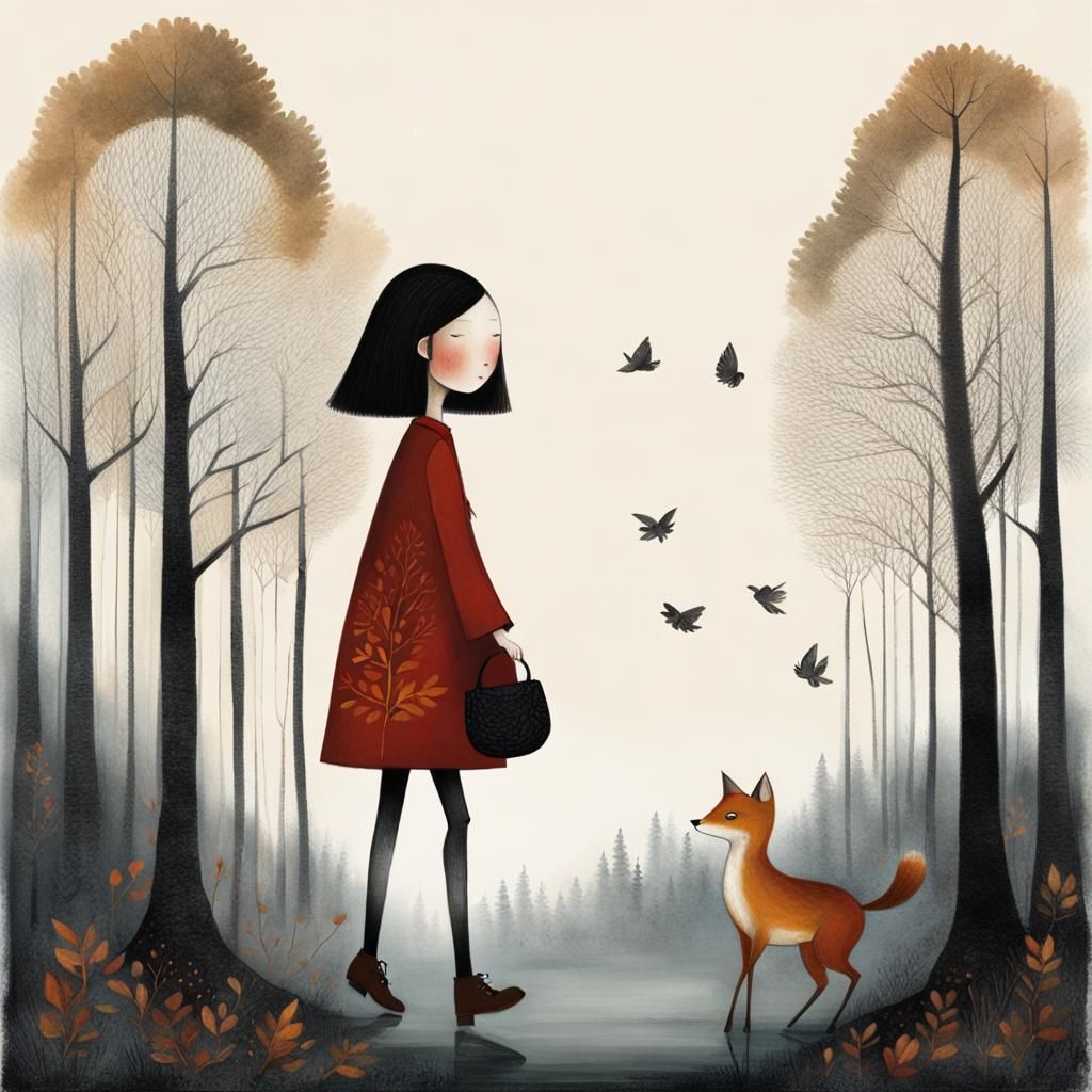 Girl Walks in Pretty Forest: Dynamic Lighting