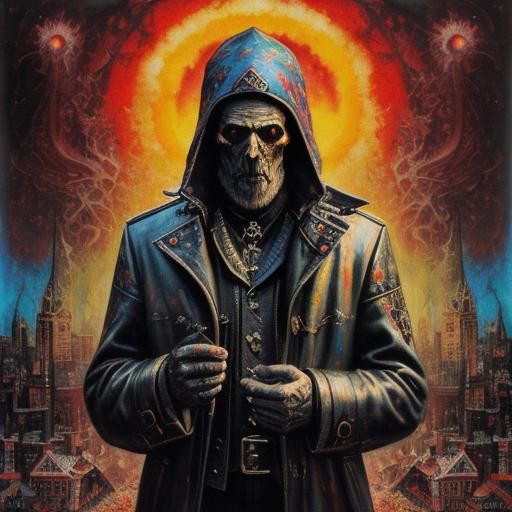 Macabre Saint Martin Coat Sharing in Fauvist Pop Art