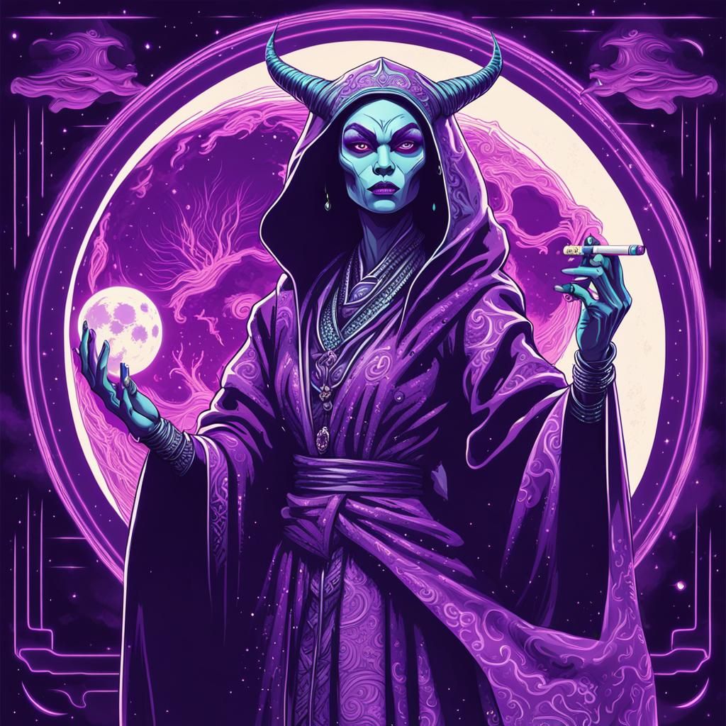 Wicked Moon: Alien Dark Elf in Synthwave Style