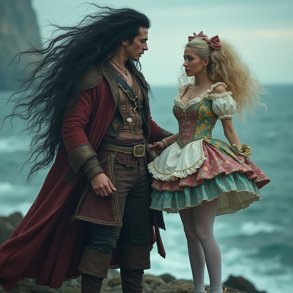 Pirate King Captures French Maid in Stormy Sea