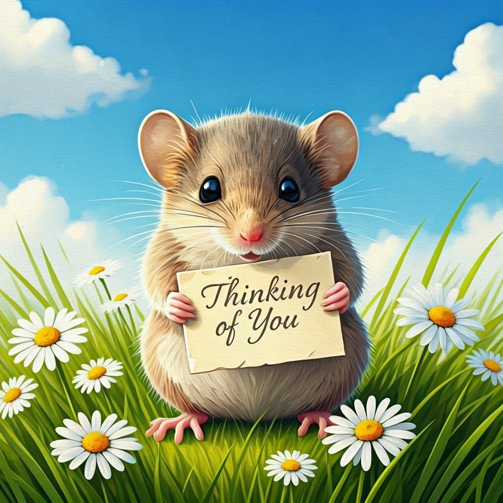 Dormouse with Note in Watercolour Meadow