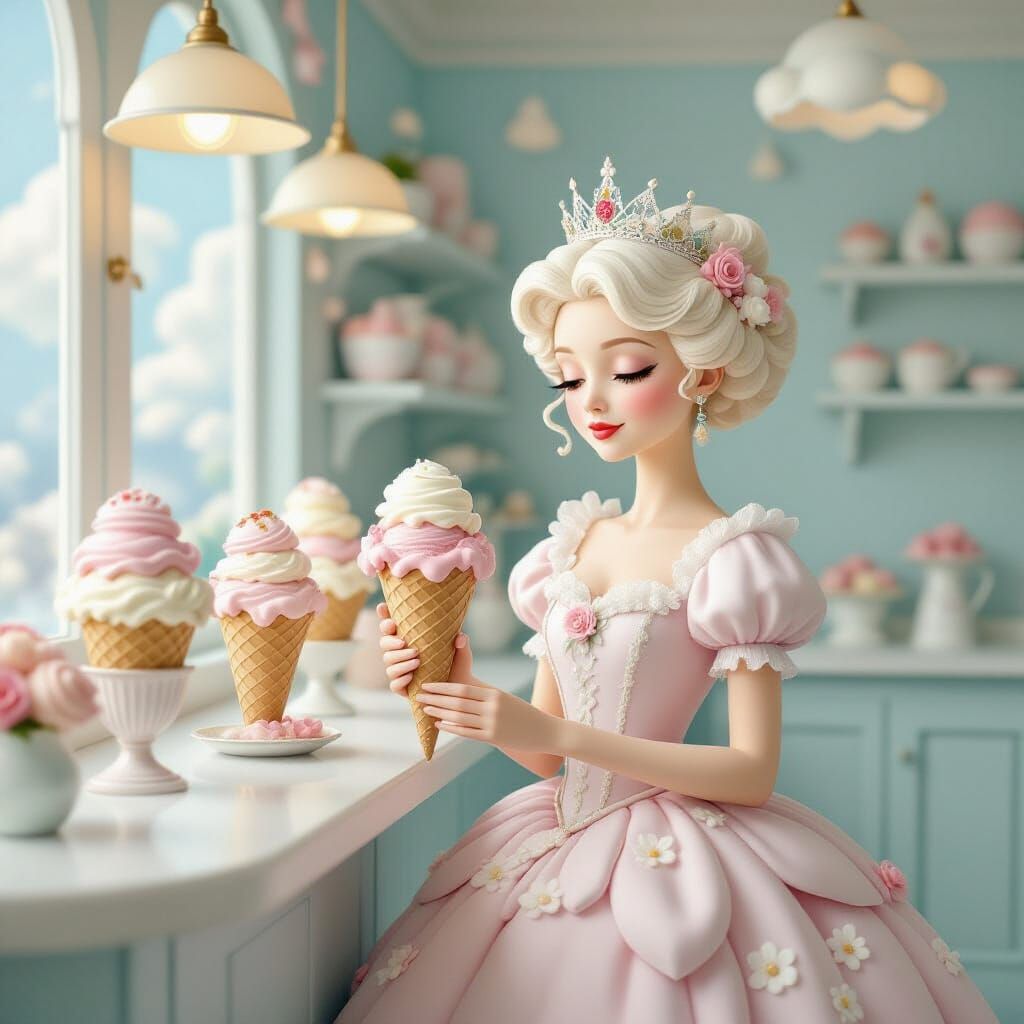 Dreamlike Ice Cream Parlor with Cloud Scoops