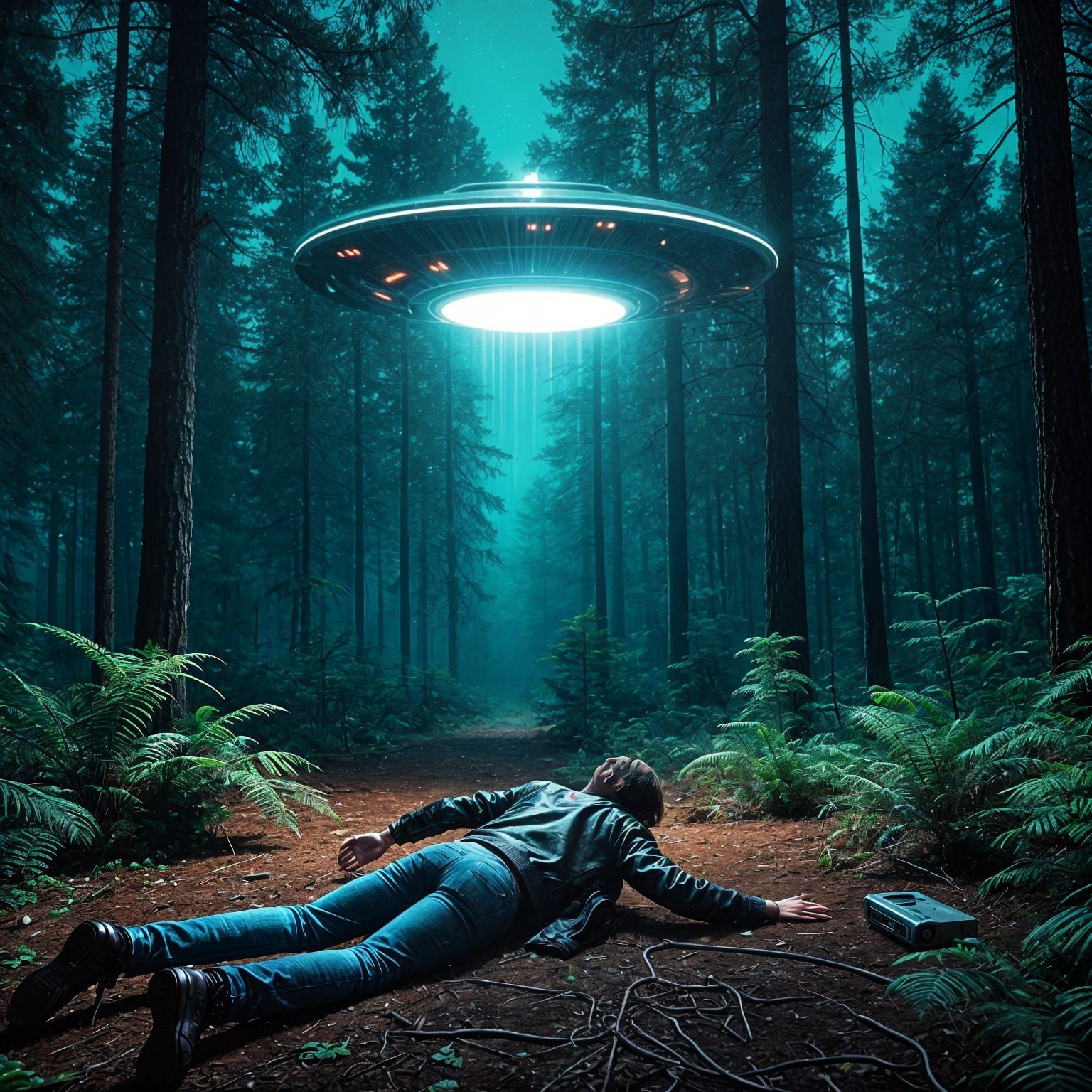Young Man Abducted by UFO in Sinister Retro Sci-Fi Scene