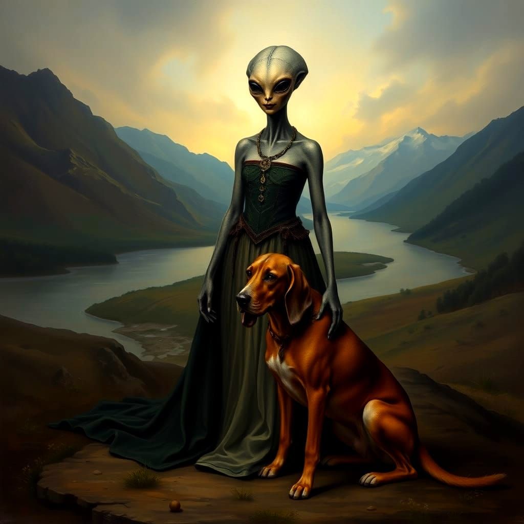 Alien Noblewoman with Hound in Hudson River Style
