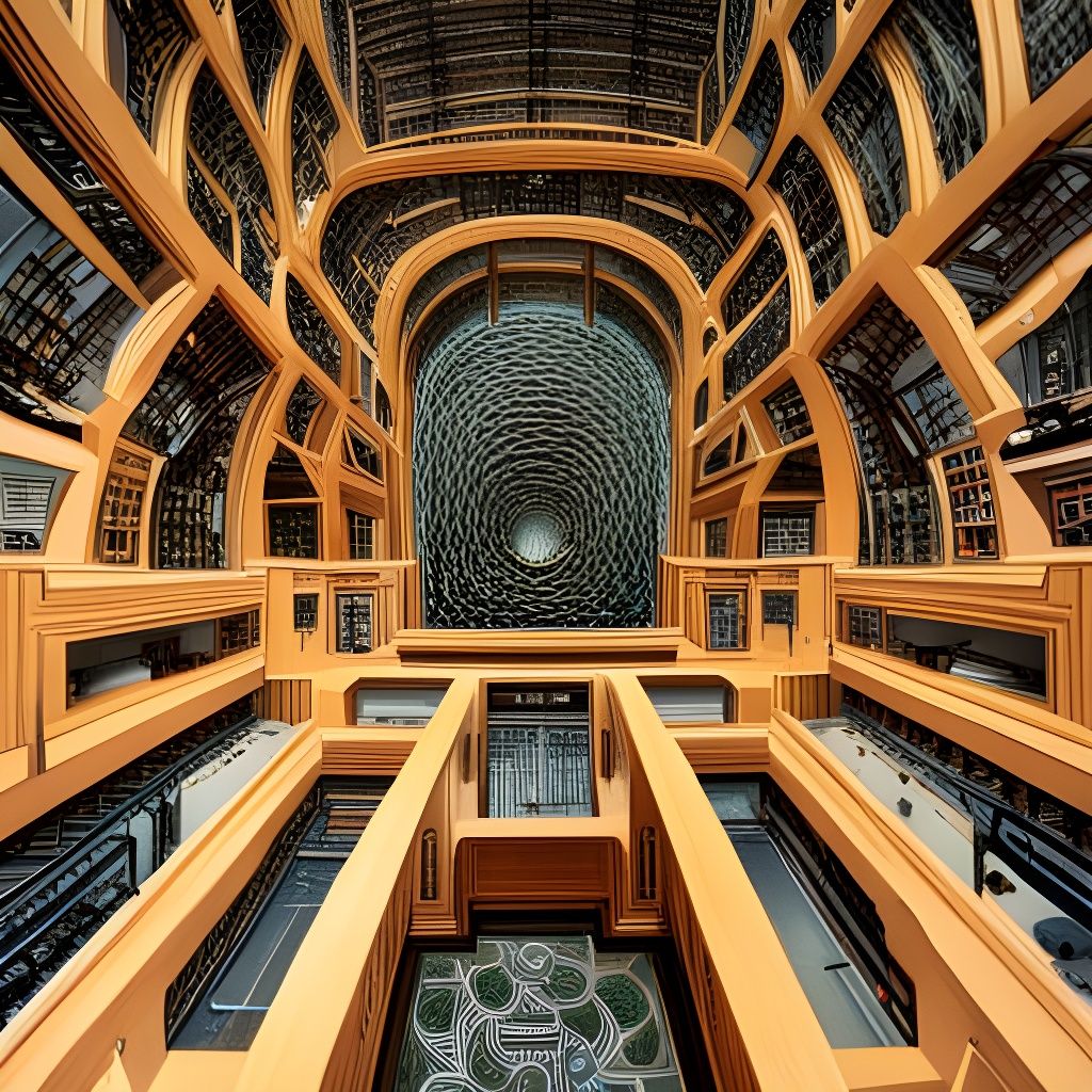 Intricate Recursive Labyrinth in Dreamlike Lithograph Style