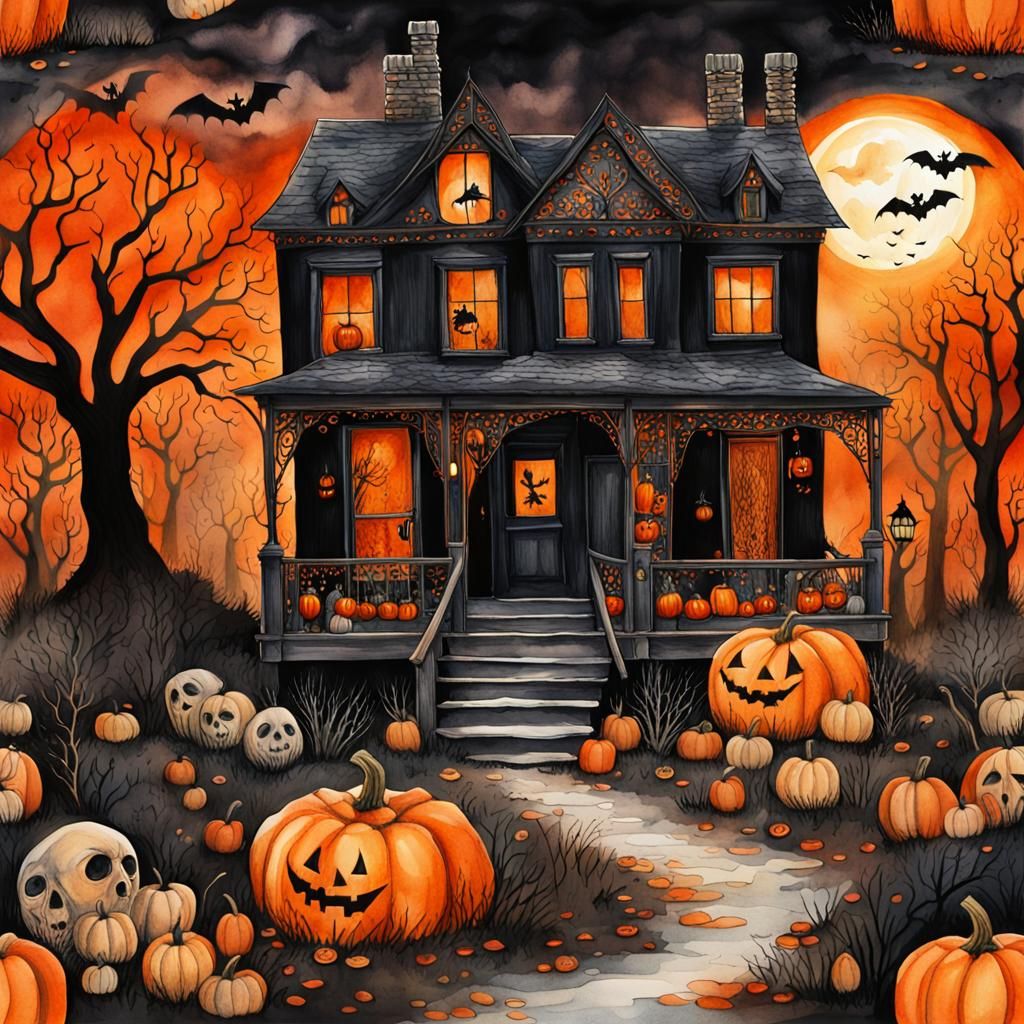 Halloween in the Wilderness: Watercolour Illustration