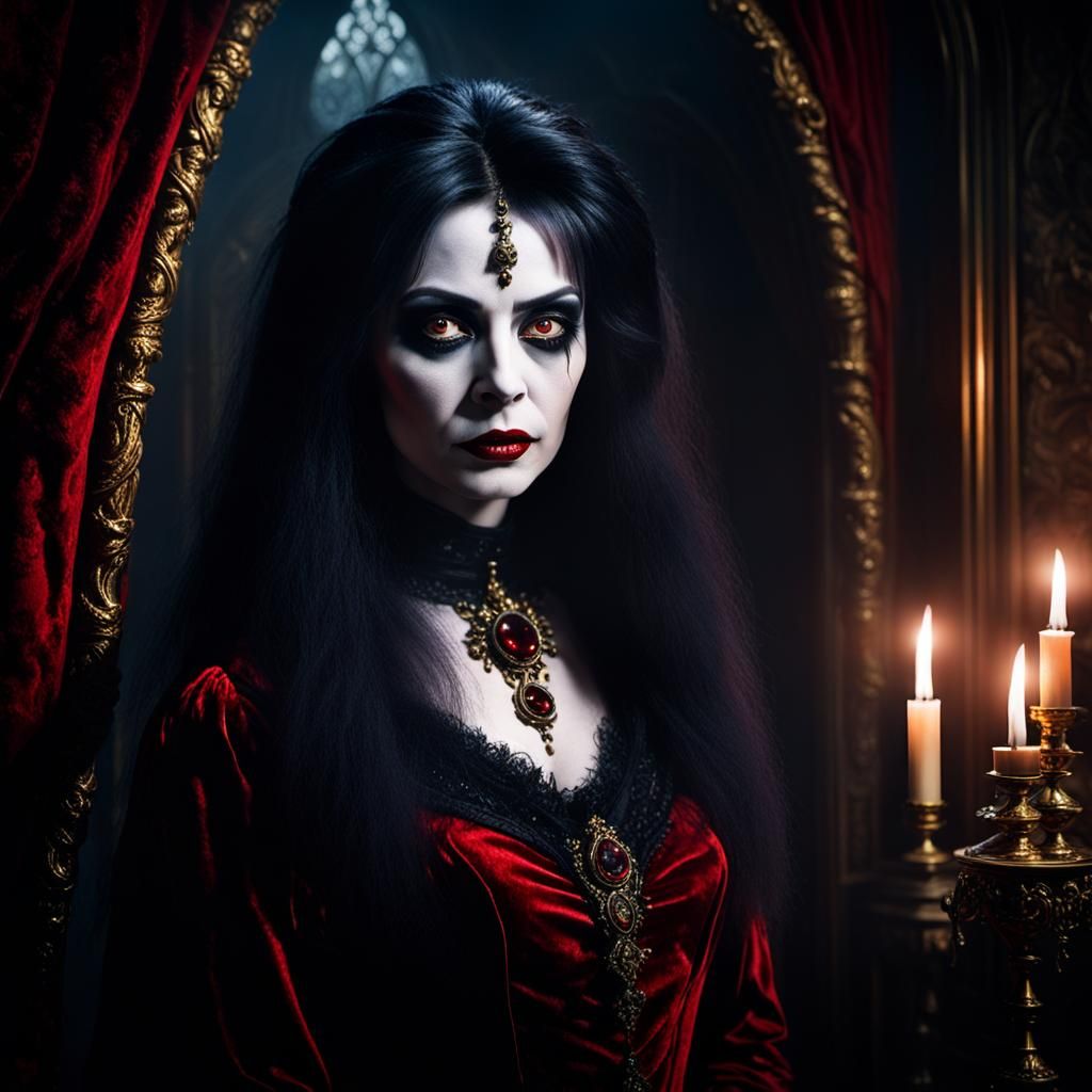Elvira Portrait in Gothic Horror Style